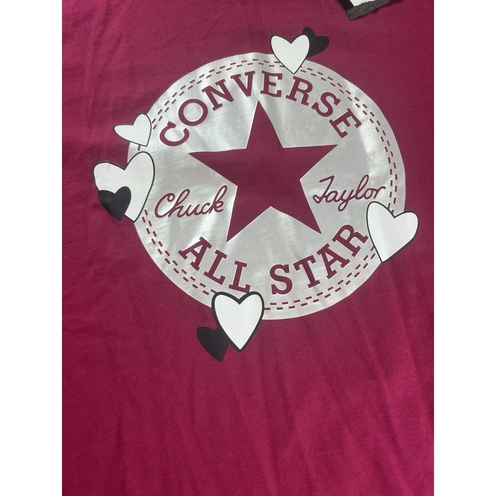 NEW Converse Girls Burgundy Logo With Hearts Graphic Short Sleeve T-Shirt Sz XXL